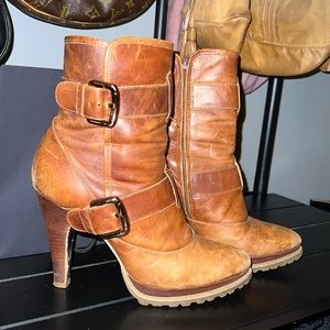 Jessica Simpson Double Buckle Brown Leather Boots
